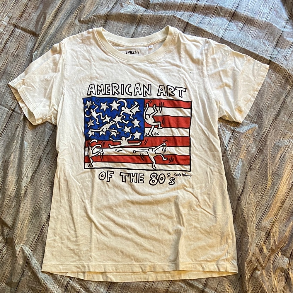 Vintage American Art Graphic Tee in White with Red and Blue - Picture 3 of 5